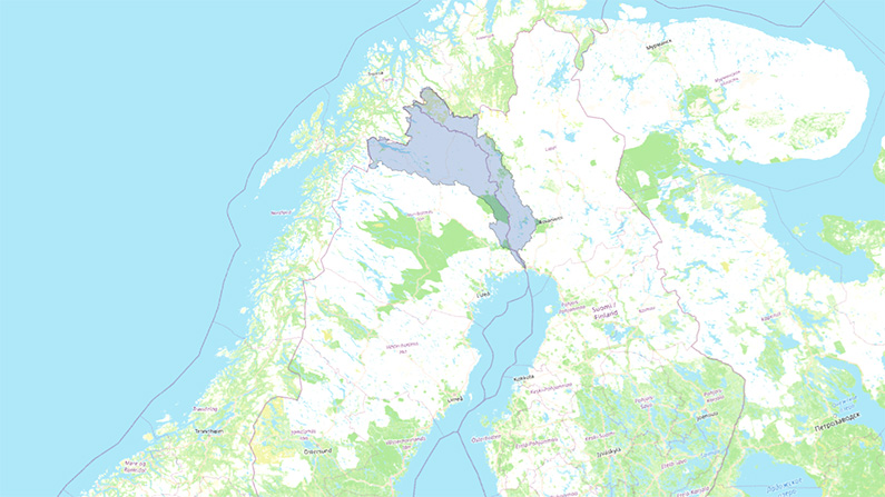Karta över Torneälvens avrinningsområde.